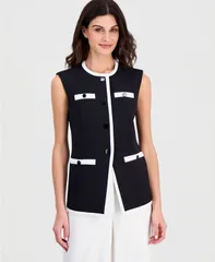 アンクライン レディース トップス ベスト コントラスト Anne Klein Womens Contrastrim FourButton Vest Anne Black White Dove ホワイのサムネイル