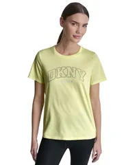ダナ キャラン ニューヨーク レディース トップス Tシャツ リラックスフィット ロゴ DKNY Sport Womens Rhinestone Varsity Logo Relaxed Fit Puのサムネイル