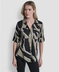ダナ キャラン ニューヨーク レディース トップス シャツ プリント 長袖 DKNY Womens Printed LongSleeve Shirt Jungle Blockのサムネイル