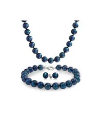 ブリング レディース アクセサリー ネックレス・チョーカー・ペンダントトップ レース Bling Jewelry Peacock Blue Black Freshwater Cultured Pearl Jewelry Set Necklace Bracele