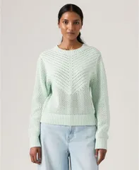 リーバイス レディース アウター ニット・セーター 長袖 Levis Womens Gaelle LongSleeve Crochet PullOn Sweater Pale Blue ブルーのサムネイル