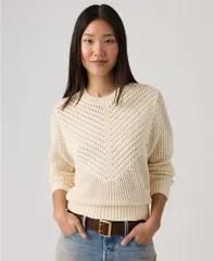 リーバイス レディース アウター ニット・セーター 長袖 Levis Womens Gaelle LongSleeve Crochet PullOn Sweater Egretのサムネイル