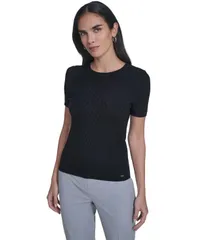 カルバンクライン レディース アウター ニット・セーター 半袖 Calvin Klein WomenshortSleeve Textured Sweater Black ブラック