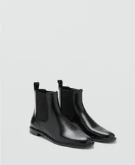 マンゴ レディース シューズ ブーツ・レインブーツ アンクル レザー MANGO Womens Elastic Panels Leather Ankle Boots Black ブラック