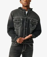トゥルーレリジョン メンズ アウター ジャケット・ブルゾン デニム True Religion Mens Hoodedenim Jacket Smog Overdye Black Wash ブラック