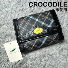 【未使用】CROCODILE クロコダイル 三つ折り財布 レザー ブラック がま口のサムネイル