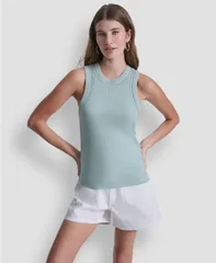 ダナキャランニューヨーク レディース トップス タンクトップ クルーネック DKNY Jeans Womens Crew Neck Tank Top With Dome Studs Mineralのサムネイル