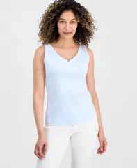 【送料無料】 スタイルアンドコー レディース タンクトップ トップス Petite Scalloped VNeck Tank Top Macys Exclusive Rain Song