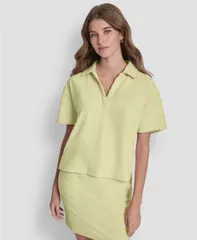 ダナキャランニューヨーク レディース トップス Tシャツ ポロシャツ ロゴ DKNY Jeans Womens Logo Jacquard Boxy Polo Collared TShirt Lemoのサムネイル