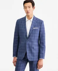 【送料無料】 バースリー メンズ ジャケット・ブルゾン アウター Mens SlimFit Plaid LinenBlend Suit Separates Jacket Macys Exclusive Blue Plaid