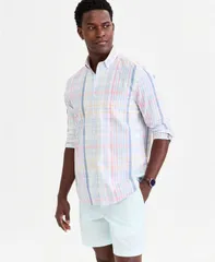 クラブルーム メンズ トップス シャツ プリント オックスフォード 長袖 Club Roomens LongSleeve Printed Oxford Shirt Macys Exclusive Ox Lordy Plaid Yd Mae Blue ブルー