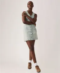 リーバイス レディース トップス ワンピース ベスト デニム Levis Womens Vianna Denim ButtonFront Vest Dress A Little Hazy Dressのサムネイル