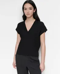 ダナ キャラン ニューヨーク レディース トップス シャツ リブ セーター 半袖 DKNY Womens Ribbed ShortSleeve Sweater Black ブラックのサムネイル