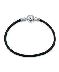 【送料無料】 ブリング レディース ブレスレット・バングル・アンクレット アクセサリー Black Leather Silver Round Clasp Strand Bracelet Bead Charms Silver black