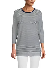 ランズエンド レディース トップス シャツ コットン Lands End Womens 34 Sleeve Cotton Supima Tunic Deep seaivory micro stripe アイボリー