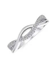 【送料無料】 ブリング レディース リング アクセサリー Intertwined Pave Cubic Zirconia CZ Infinity Statement Band Ring Sterling Silver Silver