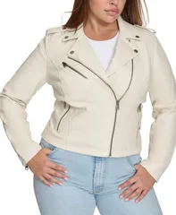 リーバイス レディース アウター ジャケット・ブルゾン プラスサイズ レザー フェイクレザー Levis Plusize Trendy Faux Leather Moto Jacket Oyster