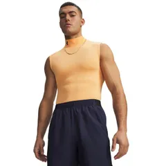 【送料無料】 アンダーアーマー メンズ シャツ トップス Under Armour Mens HeatGear Compression Mock Sleeveless Shirt Orange BlocBlack