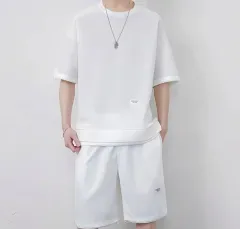 白ワッフル半袖Tシャツハーフパンツセット 105