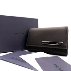 未使用保管品 PRADA プラダ 6連 キーケース ロゴプレート ナイロン 1M0222 レザー ブラウン 付属品あり