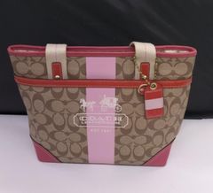 COACH コーチ シグネチャー トートバッグ ピンク チャーム 13196