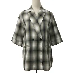 マウジー MOUSSY ジャケット テーラード ミドル丈 チェック ダブル 七分袖 1 ベージュ 黒 ブラック