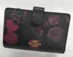COACH コーチ 折り財布 ブラック チェリーさくらんぼ柄 黒色 二つ折り