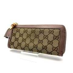 美品 グッチ 長財布 ラウンドファスナー GG キャンバス バンブー