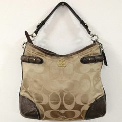 COACH トートバッグ シグネチャー kisslock がま口 バイカラー 茶