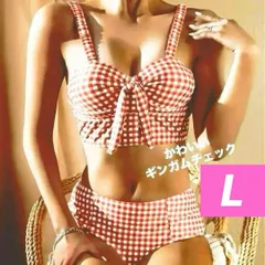 水着 レディース ビキニ ギンガムチェック かわいい 赤 Lタンキニ
