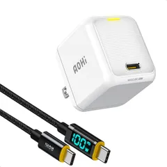 新品 AOHI 65W 充電器 Type-C ケーブル付属(1.2ｍ) 【Gan+搭載(超小型・高効率充電・過熱防止)/PD PPS/PSE認証/充電ステータスライト】 MacBook pro iPhone Android Samsung Galaxy ipa