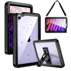 新品 【IP68防水規格・薄くて軽い】Doo iPad mini7 防水ケース (A17 Pro、2024) iPad mini 第7/6世代 クリア透明カバー(8.3インチ対応) 耐衝撃 スタンド調節式 Touch ID認証対応 ショルダーストラップ 保護フ