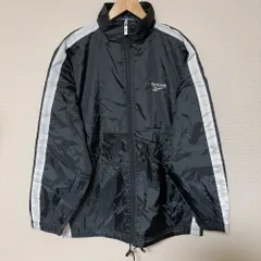 (^w^)b Reebok リーボック ナイロンジャケット トラックジャケット 黒 ブラック 白 ホワイト サイドライン 刺繍ロゴ 90s 00s Y2K ヴィンテージ 古着 スポーツ ストリート 人気 定番 軽量 羽織  メンズ M  OM11539YS