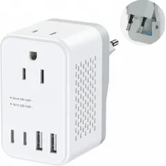 220Vから100V 変圧器 変換プラグ Cタイプ 海外旅行用 変換 2 個AC差込口 2つUSBポートと2つType-Cポート付き 韓国/イタリア/スペイン/ドイツ/ベトナム/オーストリアヨーロッパなどの国に対