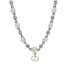 【中古】 Dior ディオール CD Navy ネックレス シルバー CDロゴ レジンパール クリスタル 26008992DS