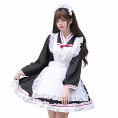 新品 [MEYOIJK] メイド服 長袖 着物 和風 メイド コスプレ 可愛い 和物ドレス ショート丈 フリル ロリータ メイドコスチューム 女性 男性用 大きいサイズ 萌え コンカフェ ハロウィン 仮装 女装 学園祭 (4XL/5XL)