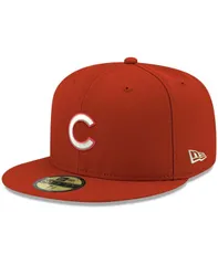 ニューエラ メンズ アクセサリー 帽子 ロゴ New Era Mens Red Chicago Cubs Logo White 59FIFTY Fitted Hat Red レッド