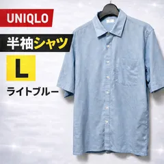 UNIQLO コットンリネンシャツ 半袖 ライトブルー L 綿麻