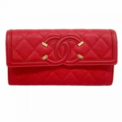シャネル(Chanel) シャネル 長財布 CCフィリグリー キャビアスキン レッド シャンパンレディース