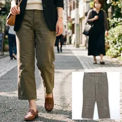足元スッキリなアンクル丈【Y's YOHJI YAMAMOTO】ワイズ ヨウジヤマモト チノパン ワークパンツ 綿 100% カーキ オリーブ 深緑 緑色 レディース 女性用 くるぶし丈 クロップド 日本製 サイズ3 M相当 /M44387jQのサムネイル