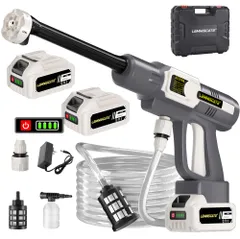 高圧洗浄機 コードレス 充電式 ハンディタイプ 高圧洗車機 850W 6種類ノズル付き 最大出水量8L/分 軽量コンパクト 収納ケース付き 使用説明書付 ベランダ/庭掃除/車用 モバイル高圧洗浄機-白黒e 4b8535bb