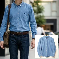 上品な雰囲気【BURBERRY BLACK LABEL】バーバリーブラックレーベル ドット柄 長袖シャツ ホースロゴ 刺繍 綿100% 三陽商会 ライトブルー 水色 青色 爽やか メンズ サイズ4 XL相当 /M44389jQ