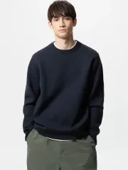 (XL) メンズ ウォッシャブル しっかり素材 コットン ニット ネイビー