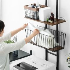 Tansu no Gen 洗衣架 收納架 寬60cm 伸縮式 9層 高度可調 縱向 防水盤對應 附籃子 纖細 節省空間 84300001(94710)Y