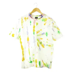 ザラ ZARA Tシャツ カットソー クルーネック 丸首 半袖 コットン ペイント柄 40 L 白 ホワイト /CK12