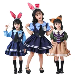新品 [MEYOIJK] ハロウィン コスプレ ポリス 子供用 女の子 可愛い ウサギ警察 キツネ詐欺師 親子ペアルック コスプレ衣装 キッズ ワンピース アニメ 動物大都会cosplay 5点セット 長袖 半袖 警察官 婦人警官 仮装 イベント パーティー