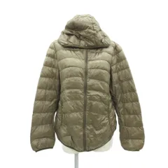 ユニクロ UNIQLO ダウンジャケット 上着 ミドル丈 XL 茶色 ブラウン フード付き 無地 /HO60 ■ECD001