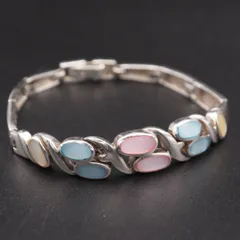 S891 シェル 925刻印 ブレスレット インレイ マルチカラー デザイン シルバー ヴィンテージ