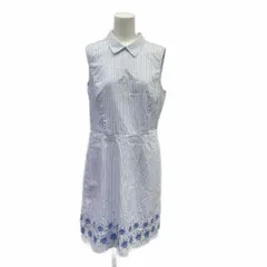 ブルックスブラザーズ BROOKS BROTHERS ワンピース 6 水色 ライトブルー ストライプ柄 シャツカラー ノースリーブ 裾花柄 刺繍 膝丈 /GR ■GY99