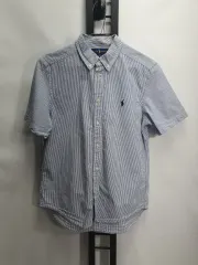 ポロラルフローレン シアサッカー 半袖シャツ ストライプシャツ ブルーBOYS L14-16